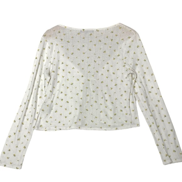 Y2K Yellow Rose Tie Front Crop Top Womens XL White Cottagecore Soft Girl Grunge - Picture 4 of 8